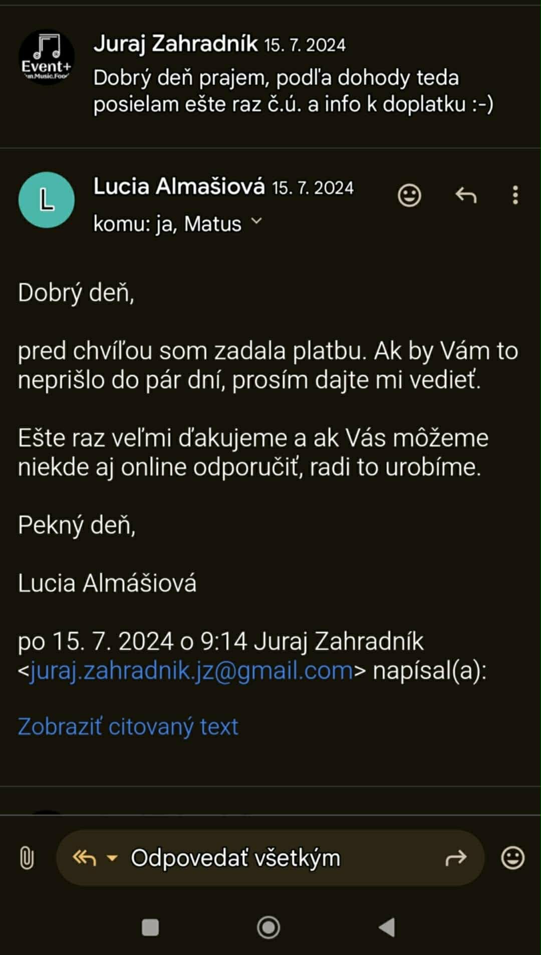Správa od klienta 07